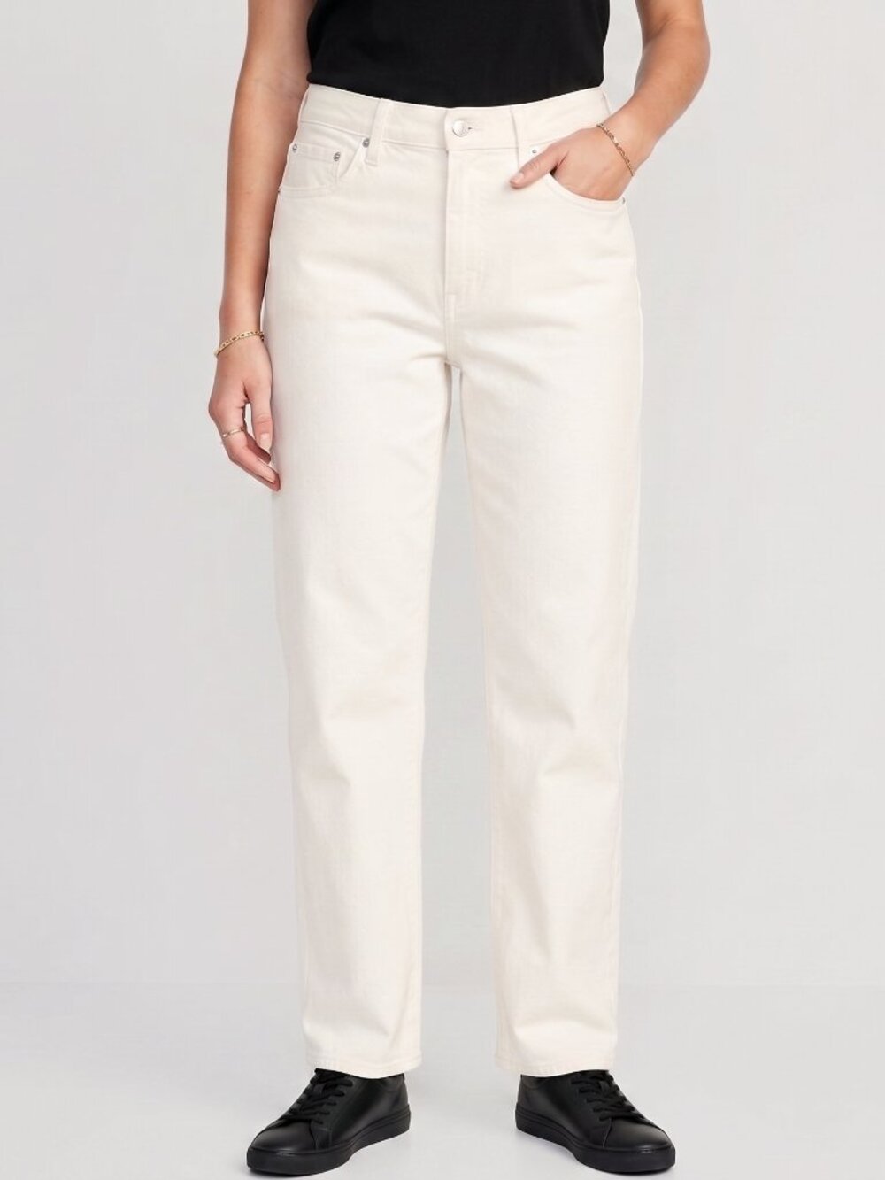 Old Navy OG Straight Leg Jeans High Rise Secret-Slim Pockets Off-White 12 Tall